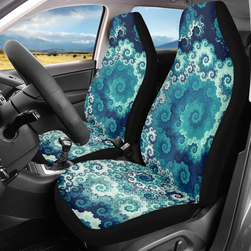 Howilath Blue Swirl Art Design Seat Covers for Women Men Car Seat Covers, 2pcs Car Accessories High Back Front Seat Covers - Image 1